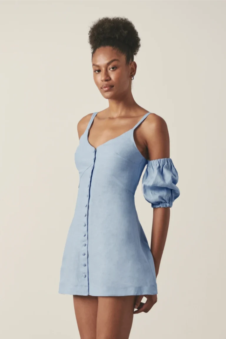 Blue Linen Button Down Mini Dress