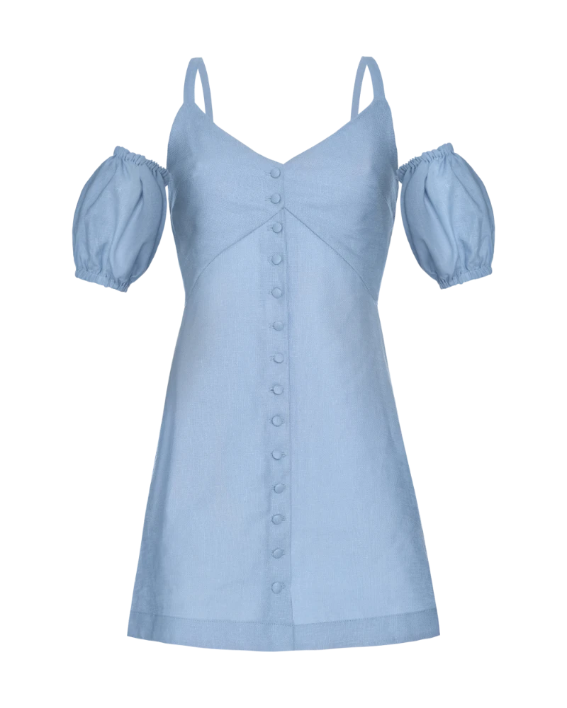 Blue Linen Button Down Mini Dress 6 Blue Linen Button Down Mini Dress - Image 6