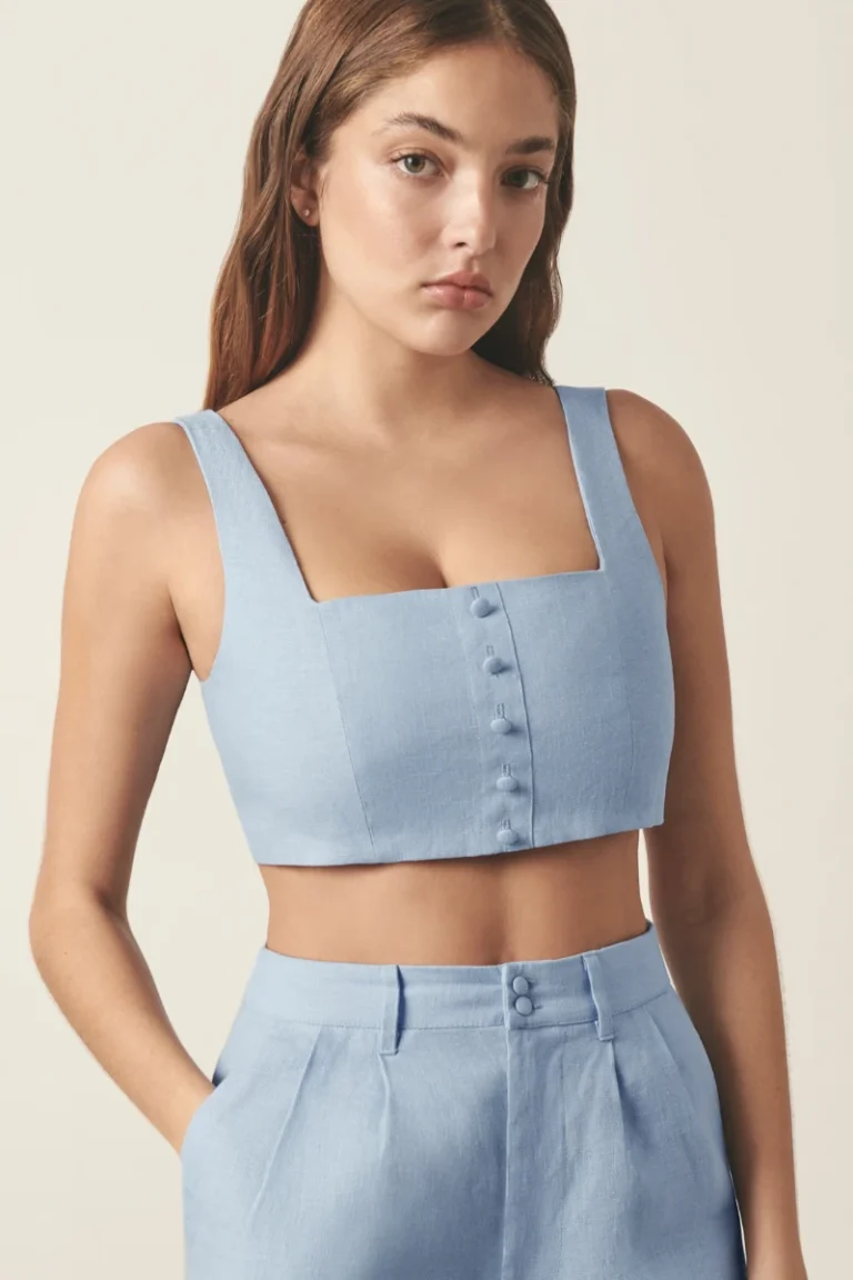 Blue Linen Crop Top
