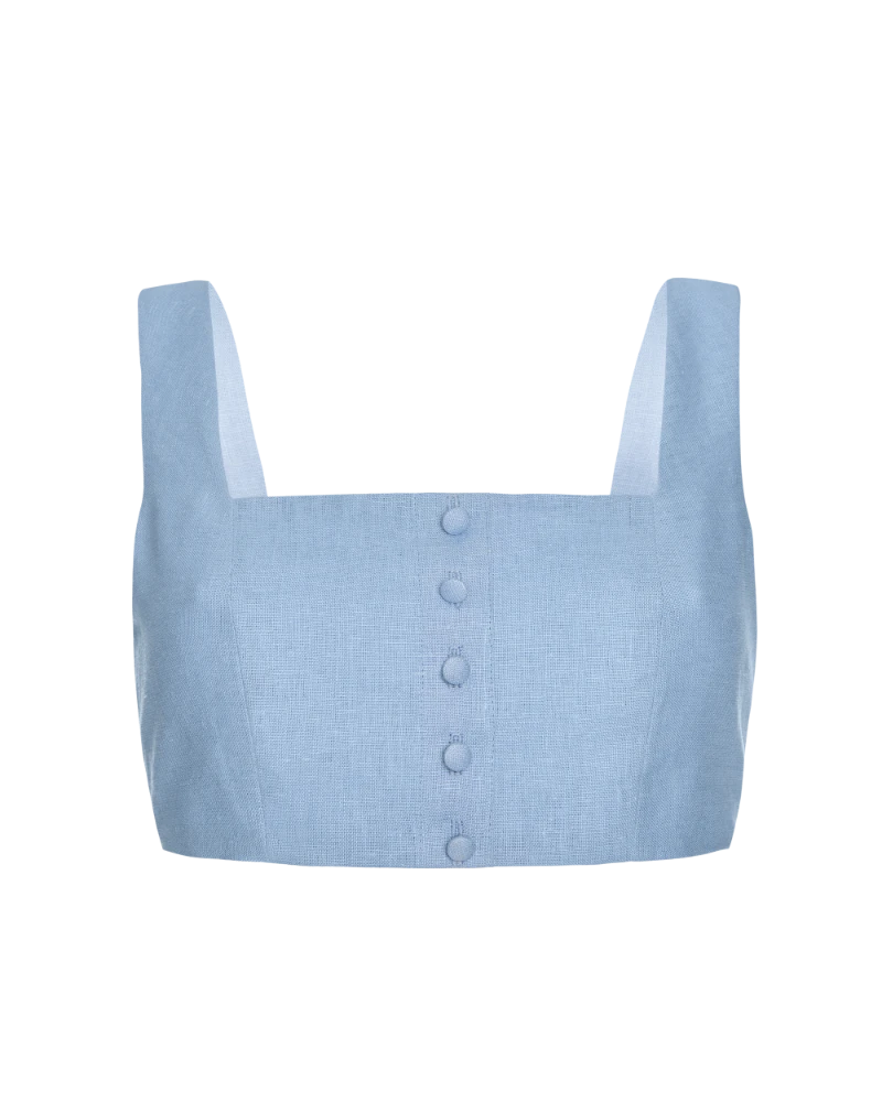 Blue Linen Crop Top 6 Blue Linen Crop Top - Image 6